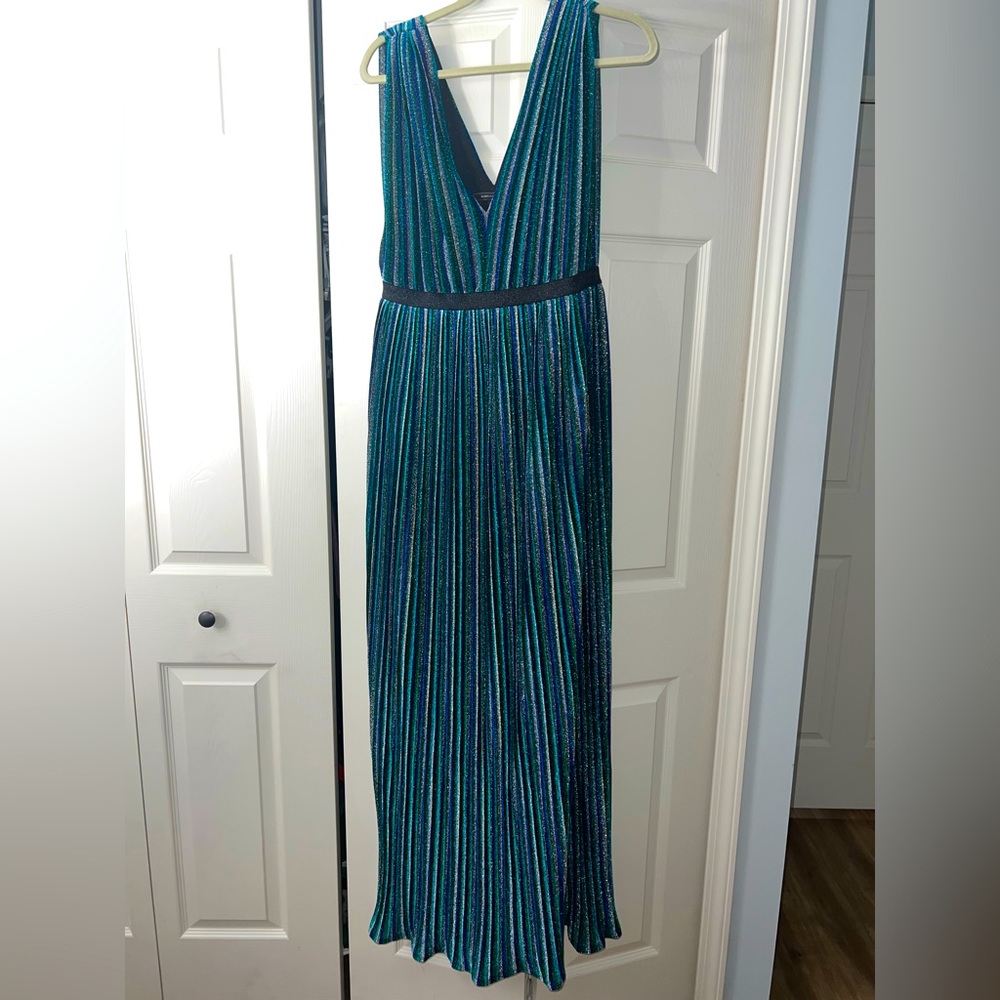 Pleated Green and Blue Gown